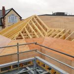 Roof trusses and plywood at Royal Grammer School in Jesmond, December 2018.