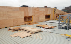 Roof trusses and plywood at Royal Grammer School in Jesmond, December 2018. Roof trusses and plywood at Royal Grammer School in Jesmond, December 2018.