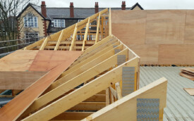 Roof trusses and plywood at Royal Grammer School in Jesmond, December 2018. Roof trusses and plywood at Royal Grammer School in Jesmond, December 2018.