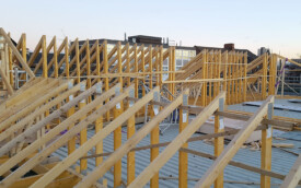 Roof trusses and plywood at Royal Grammer School in Jesmond, December 2018. Roof trusses and plywood at Royal Grammer School in Jesmond, December 2018.