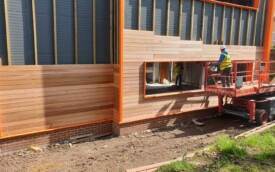 Cedar wood cladding and kingsman sheets at Gosforth Academy Cedar wood cladding and kingsman sheets at Gosforth Academy