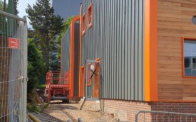 Cedar wood cladding and kingsman sheets at Gosforth Academy Cedar wood cladding and kingsman sheets at Gosforth Academy