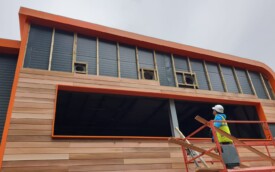 Cedar wood cladding and kingsman sheets at Gosforth Academy Cedar wood cladding and kingsman sheets at Gosforth Academy