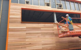 Cedar wood cladding and kingsman sheets at Gosforth Academy Cedar wood cladding and kingsman sheets at Gosforth Academy