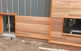 Cedar wood cladding and kingsman sheets at Gosforth Academy Cedar wood cladding and kingsman sheets at Gosforth Academy