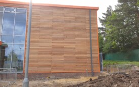 Cedar wood cladding and kingsman sheets at Gosforth Academy Cedar wood cladding and kingsman sheets at Gosforth Academy