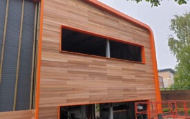 Cedar wood cladding and kingsman sheets at Gosforth Academy Cedar wood cladding and kingsman sheets at Gosforth Academy