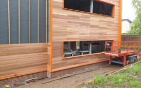 Cedar wood cladding and kingsman sheets at Gosforth Academy Cedar wood cladding and kingsman sheets at Gosforth Academy