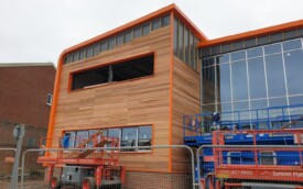 Cedar wood cladding and kingsman sheets at Gosforth Academy Cedar wood cladding and kingsman sheets at Gosforth Academy