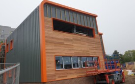 Cedar wood cladding and kingsman sheets at Gosforth Academy Cedar wood cladding and kingsman sheets at Gosforth Academy