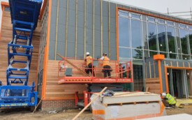 Cedar wood cladding and kingsman sheets at Gosforth Academy Cedar wood cladding and kingsman sheets at Gosforth Academy