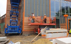 Cedar wood cladding and kingsman sheets at Gosforth Academy Cedar wood cladding and kingsman sheets at Gosforth Academy
