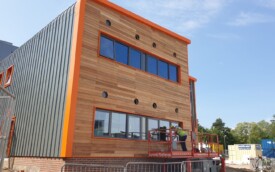 Cedar wood cladding and kingsman sheets at Gosforth Academy Cedar wood cladding and kingsman sheets at Gosforth Academy