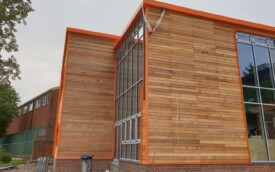 Cedar wood cladding and kingsman sheets at Gosforth Academy Cedar wood cladding and kingsman sheets at Gosforth Academy