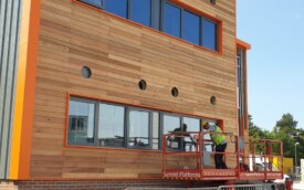 Cedar wood cladding and kingsman sheets at Gosforth Academy Cedar wood cladding and kingsman sheets at Gosforth Academy
